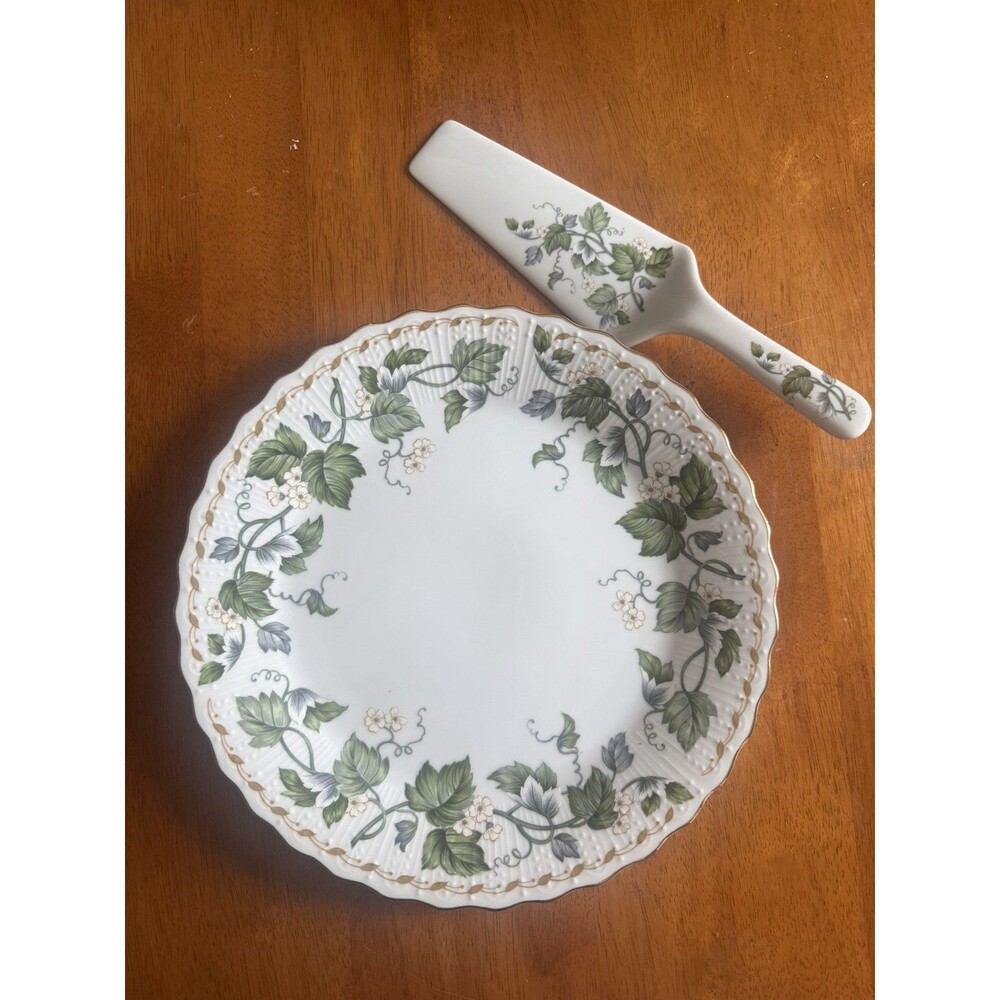 Vintage Porcelain Floral Andrea by Sadek Gold Rim Cake Plate & Server GUC